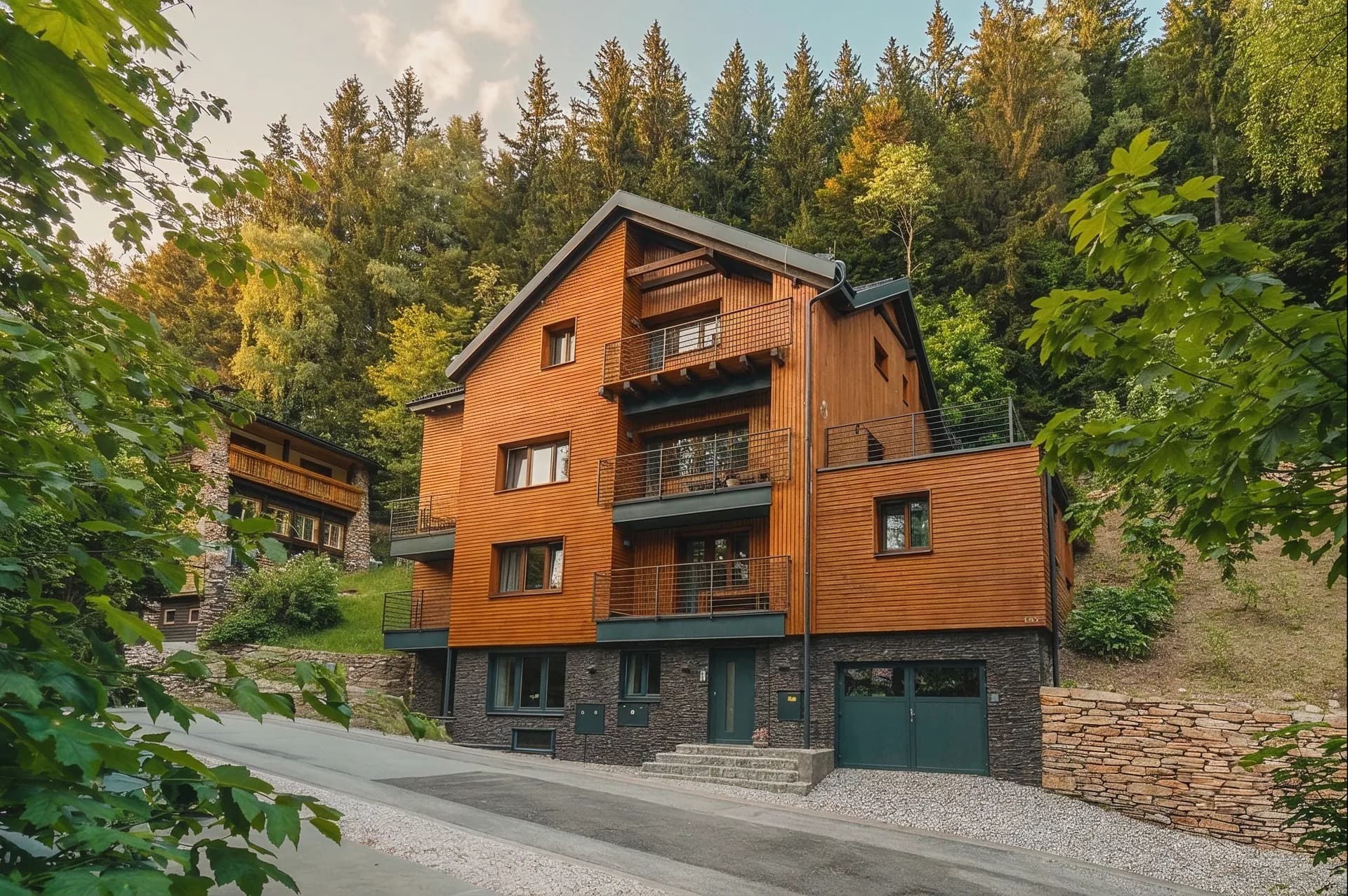 Chalet Horské apartmány Elli s dřevěnou fasádou na okraji lesa v Peci pod Sněžkou